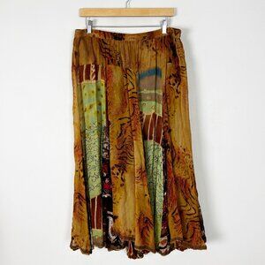 Women's Boho Gypsy Earthy Flowy Midi Skirt Pleated Indie Size Large 14-16